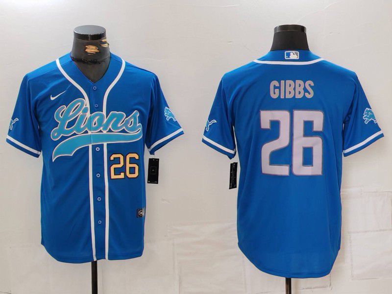 Men Detroit Lions 26 Gibbs Blue Second generation joint name 2024 Nike Limited NFL Jersey style 1